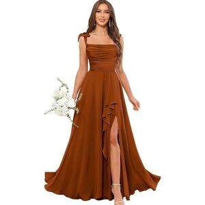 Chic Burnt Orange Maxi Dress with Ruffle Detail